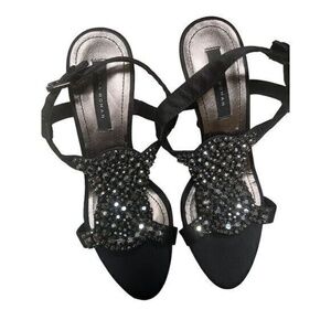 Zara Womens Black Rhinestone Peeptoe Gladiator Sandals Shoes size 7.5 (38)